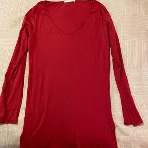 Red, v-neck tunic top by Skin (M); used but excellent condition!